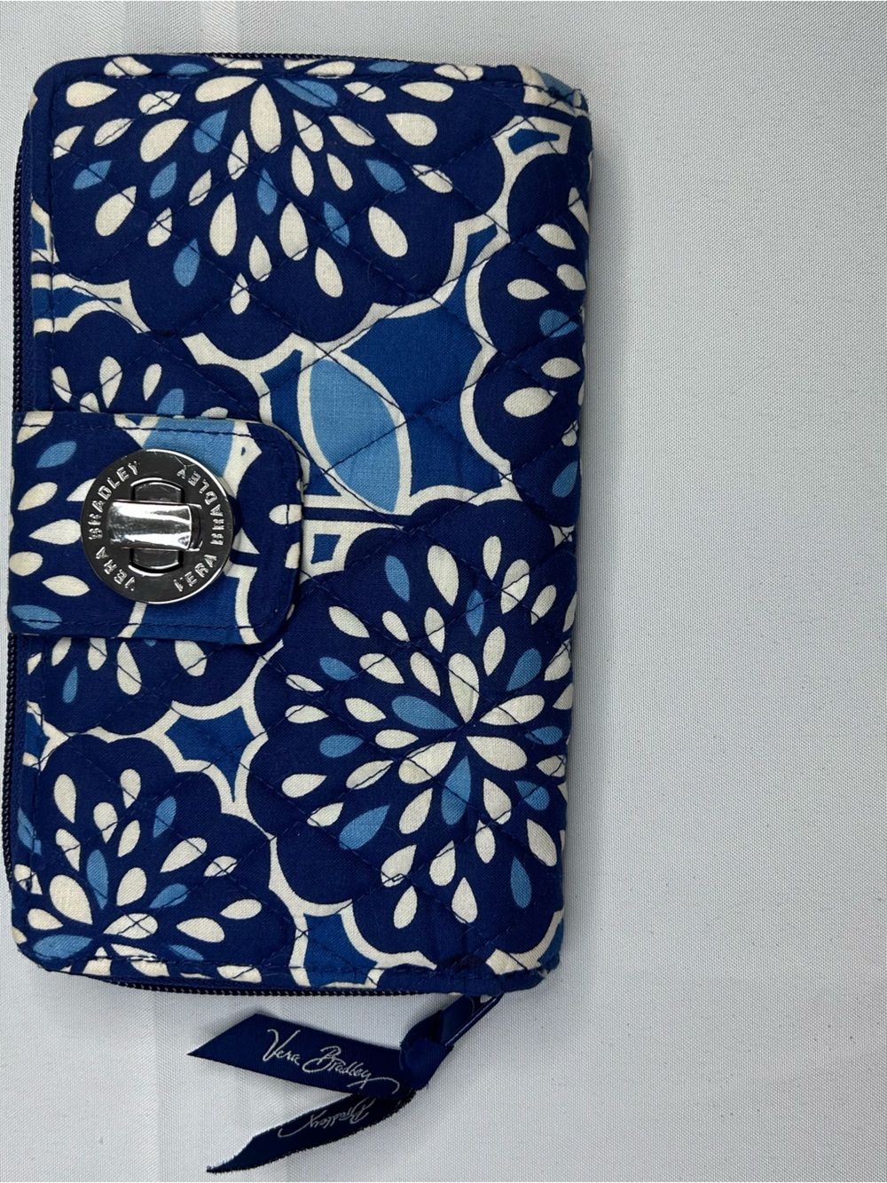 Vera Bradley Navy and Light Blue Quilted Floral Turn-Lock Wallet